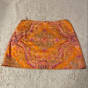 J Crew Orange Design Silky Mini Skirt Size 6